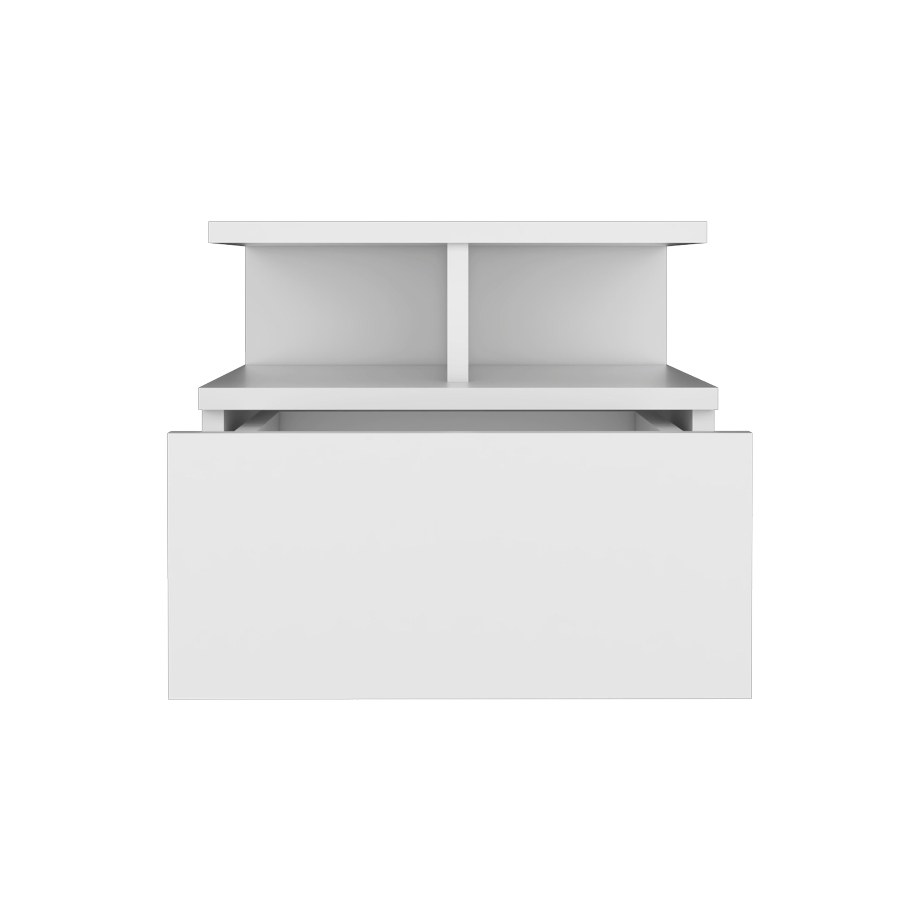Floating Nightstand 12"H, Wall Mounted with Single Drawer and 2-Tier Shelf