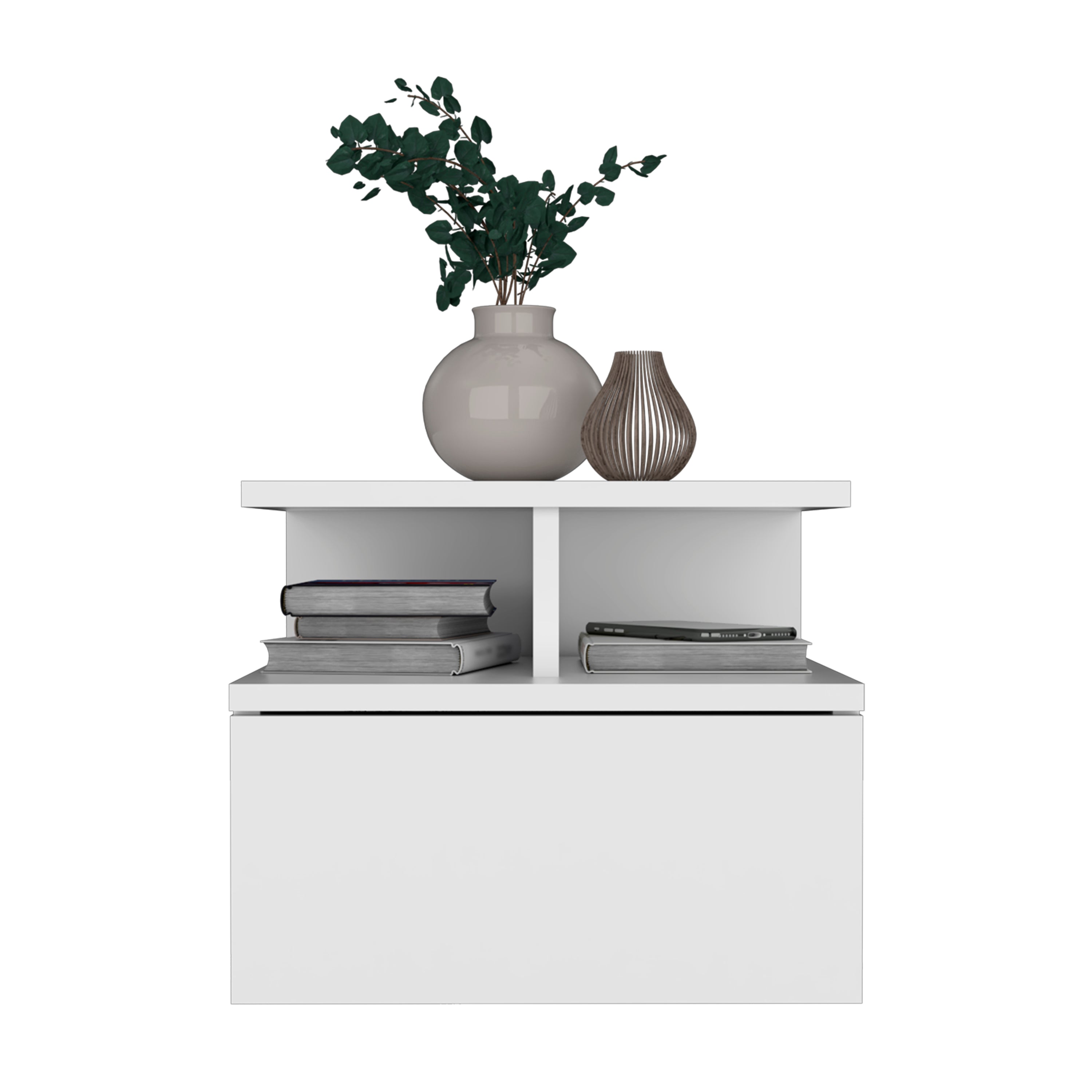 Floating Nightstand 12"H, Wall Mounted with Single Drawer and 2-Tier Shelf
