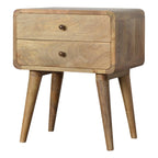 Solid Wood Curved Bedside Table with 2 Drawers