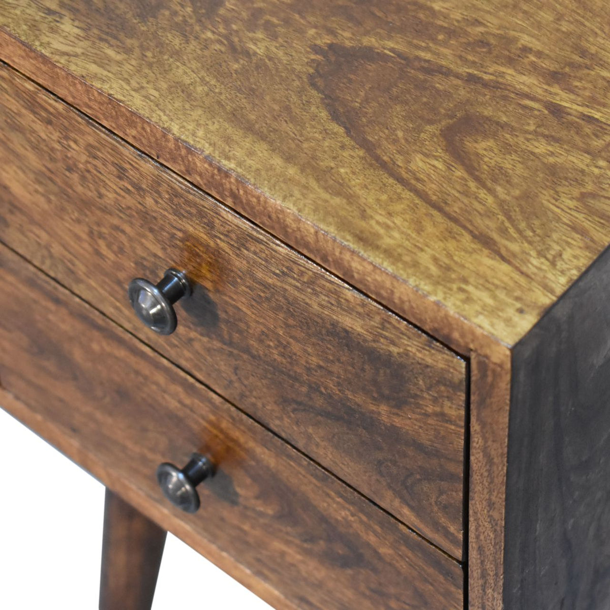 Solid Wood Mini Nightstand, 2-Drawers, Chestnut