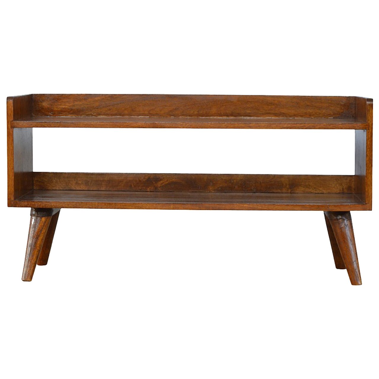 Solid Wood Nordic Storage Bench, Open Storage, Chestnut
