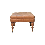 Solid Wood Buffalo Leather Ottoman with Castor Legs