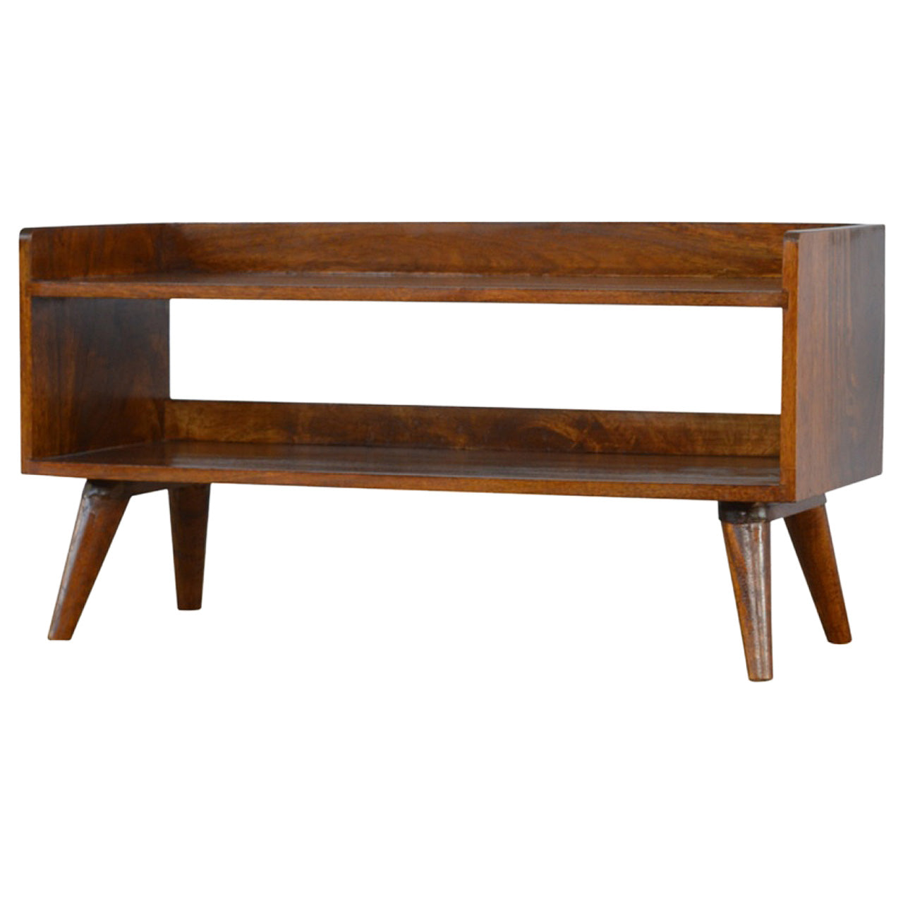 Solid Wood Nordic Storage Bench, Open Storage, Chestnut