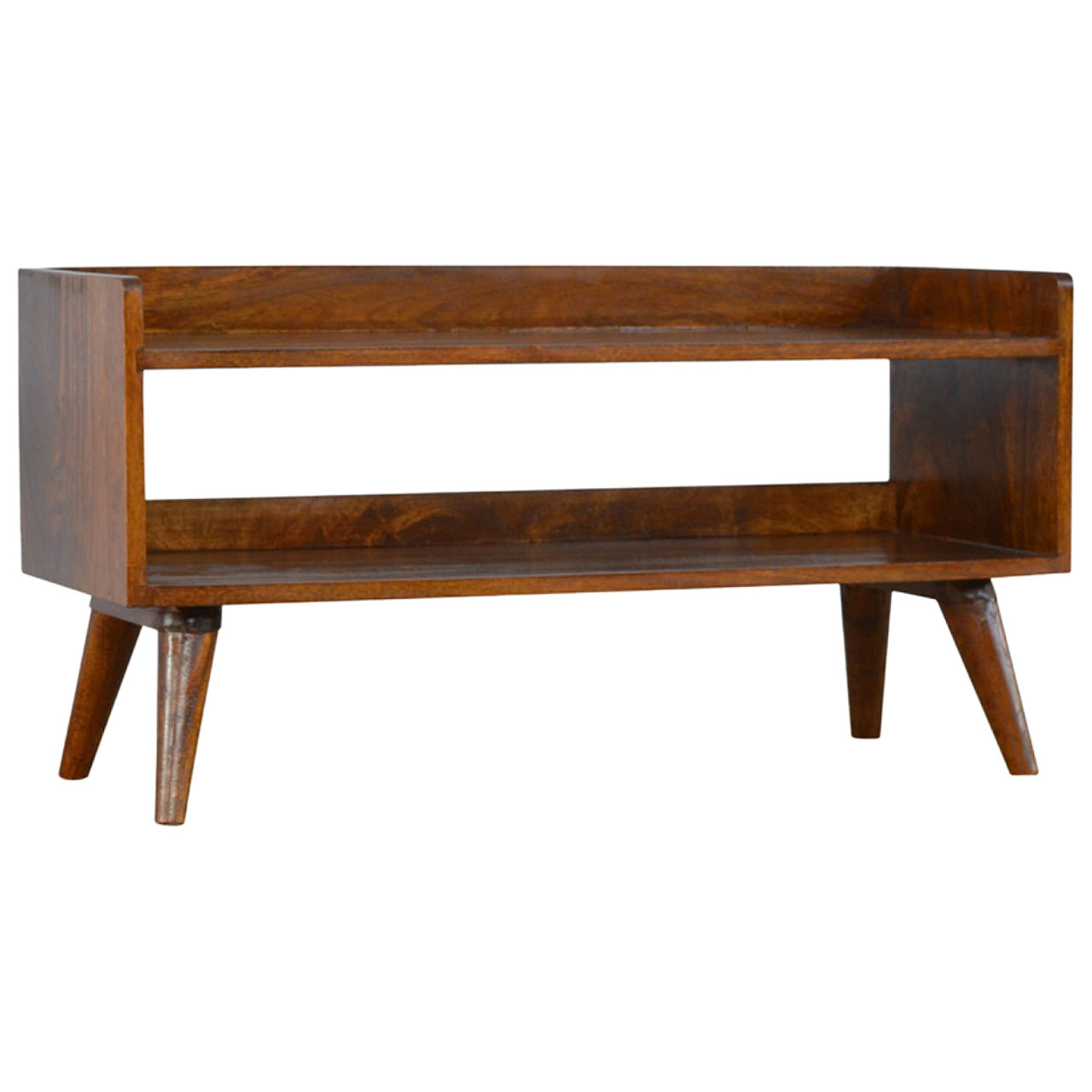 Solid Wood Nordic Storage Bench, Open Storage, Chestnut