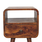 Solid Wood Mini Curve Bedside Nightstand, 1-Drawer, Chestnut