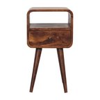 Solid Wood Mini Curve Bedside Nightstand, 1-Drawer, Chestnut