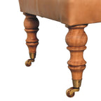 Solid Wood Buffalo Leather Ottoman with Castor Legs