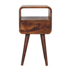 Solid Wood Mini Curve Bedside Nightstand, 1-Drawer, Chestnut