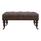 Solid Wood Buffalo Leather Upholstered Ottoman