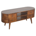 Chestnut Rounded Entertainment Unit, Nordic Legs, 4 Drawers, 2 Open Slot