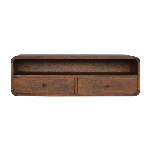 Solid Wood Floating Console, 2-Drawers, 1 Open Slot