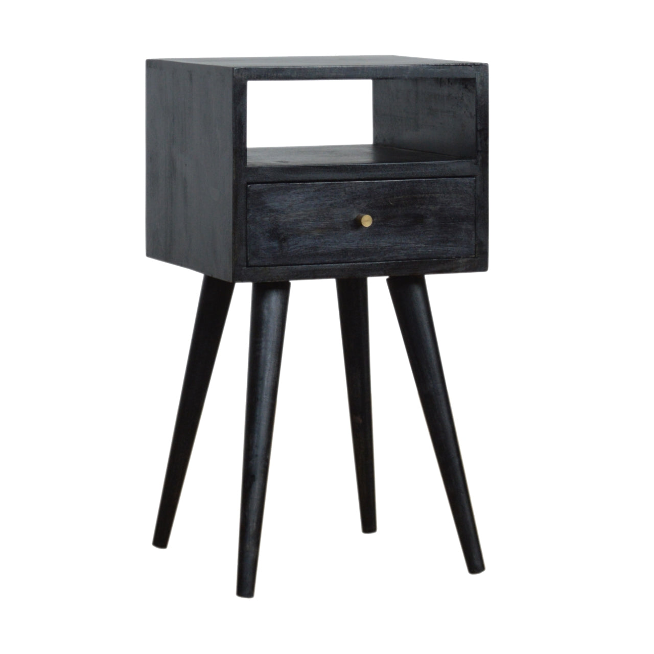 Solid Wood Mini Nightstand, 1-Drawer, 1 Open-Slot, Ash