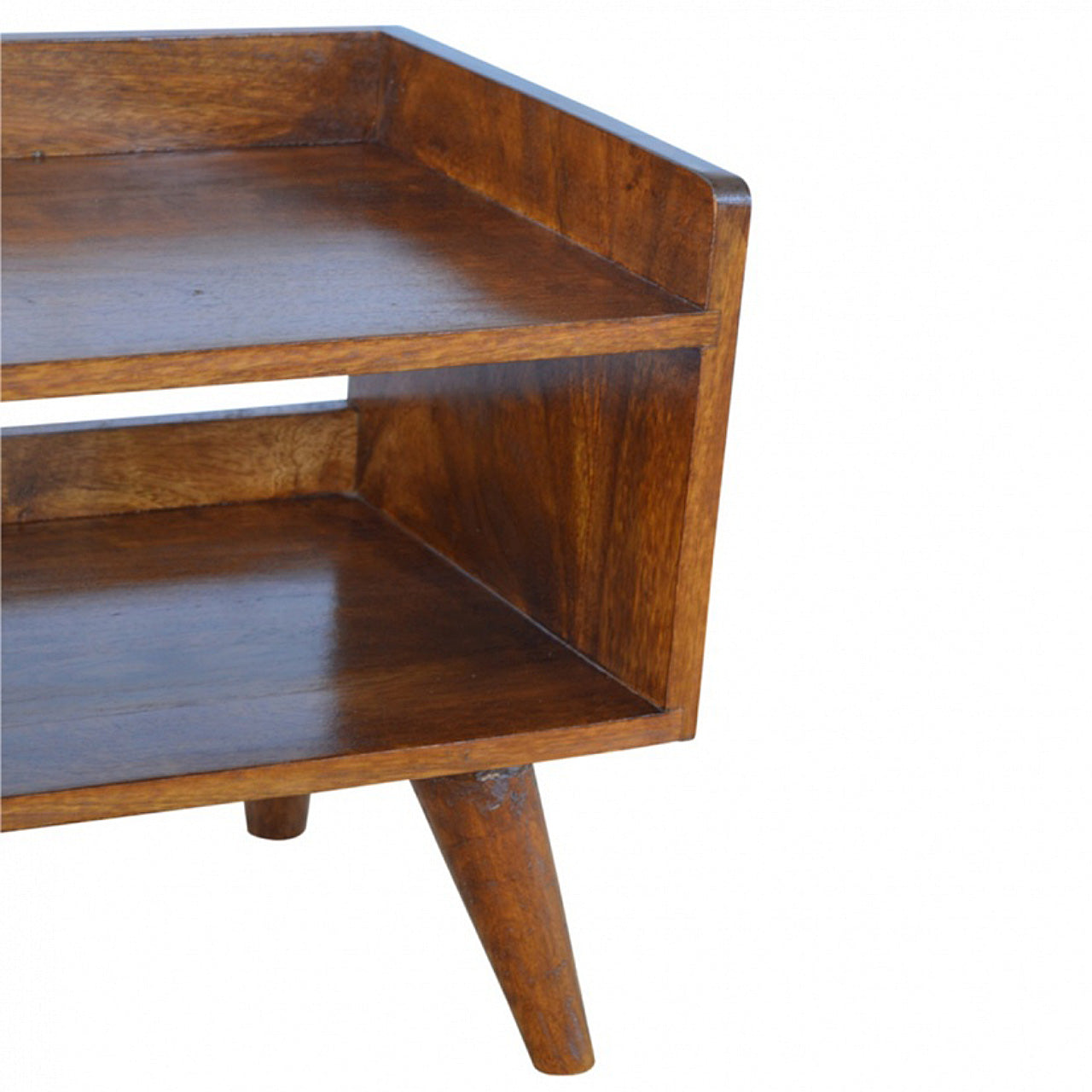 Solid Wood Nordic Storage Bench, Open Storage, Chestnut