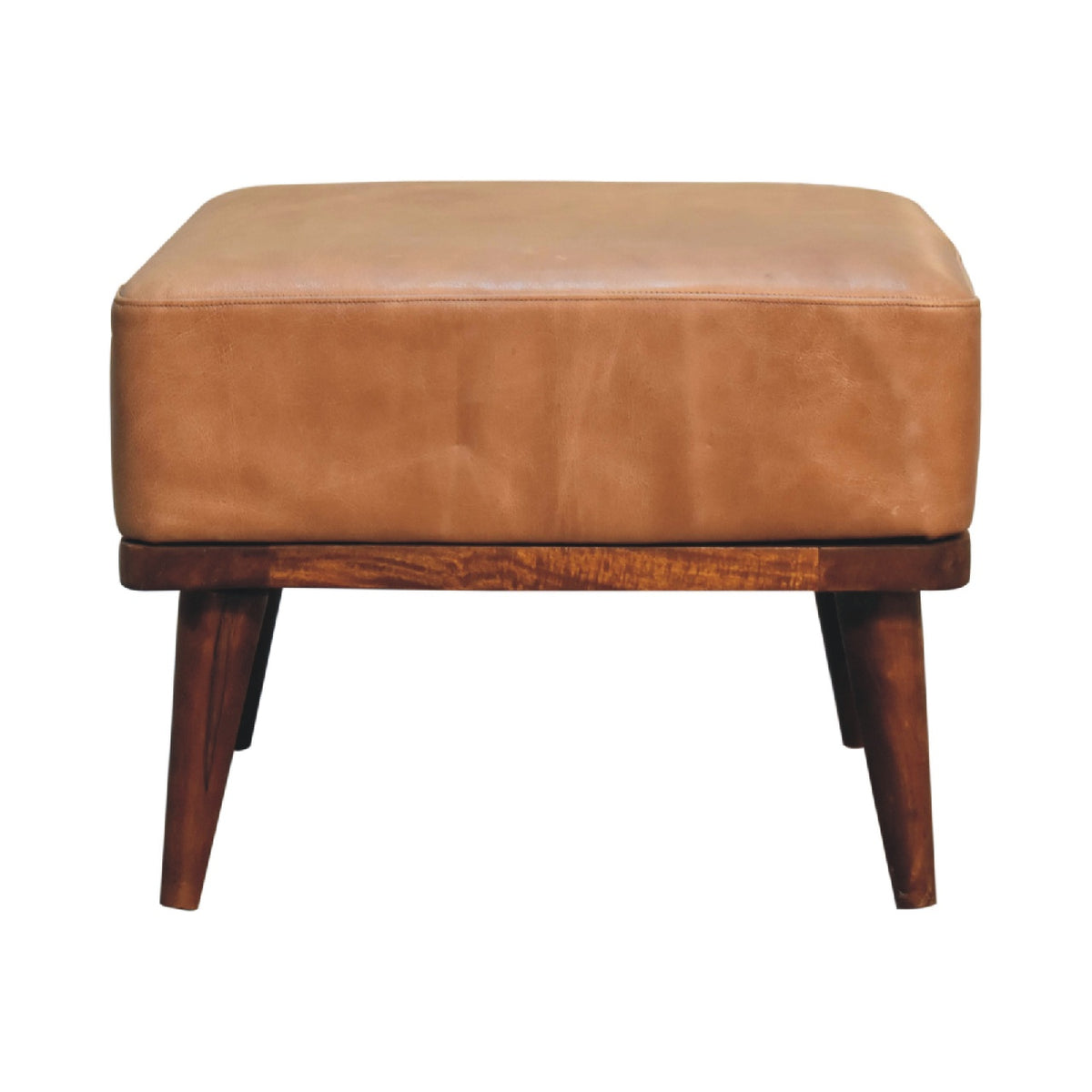 Tan Buffalo Leather Footstool, Upholstered, Nordic Legs