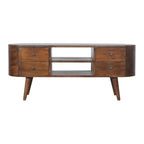 Chestnut Rounded Entertainment Unit, Nordic Legs, 4 Drawers, 2 Open Slot