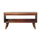 Solid Wood Chestnut Bench with Leather Seat Pad