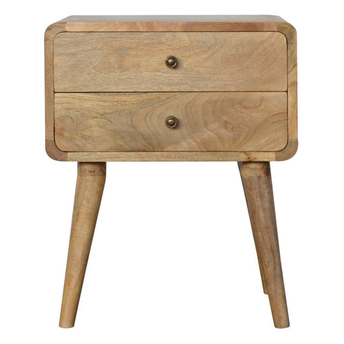 Solid Wood Curved Bedside Table with 2 Drawers