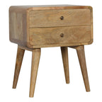 Solid Wood Curved Bedside Table with 2 Drawers
