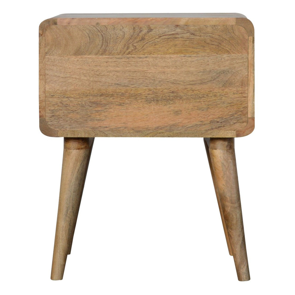 Solid Wood Curved Bedside Table with 2 Drawers