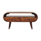 Chestnut Circular TV Stand, 2-Drawers, Open Slot, Nordic Legs