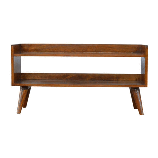 Solid Wood Nordic Storage Bench, Open Storage, Chestnut