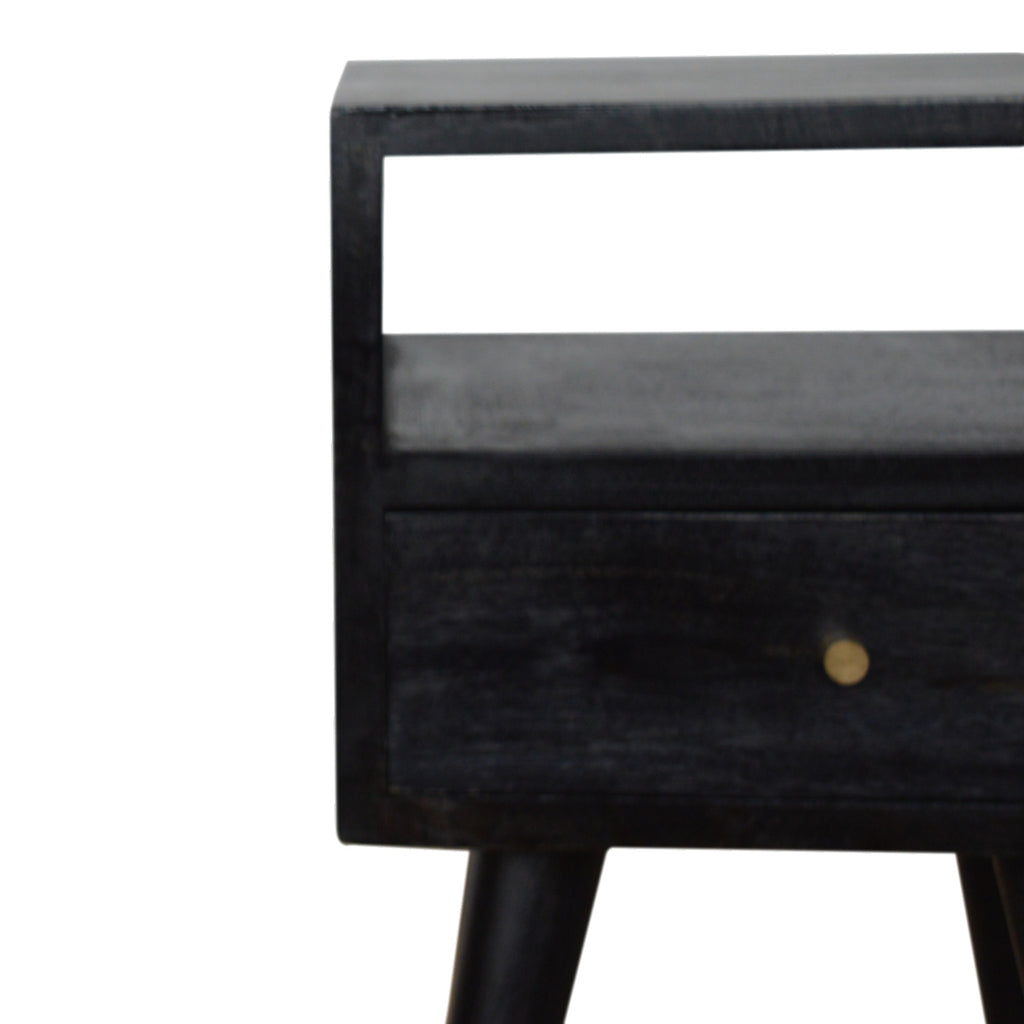 Solid Wood Mini Nightstand, 1-Drawer, 1 Open-Slot, Ash