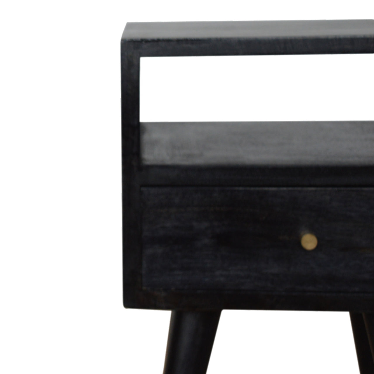 Solid Wood Mini Nightstand, 1-Drawer, 1 Open-Slot, Ash