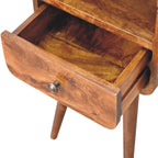 Solid Wood Mini Curve Bedside Nightstand, 1-Drawer, Chestnut