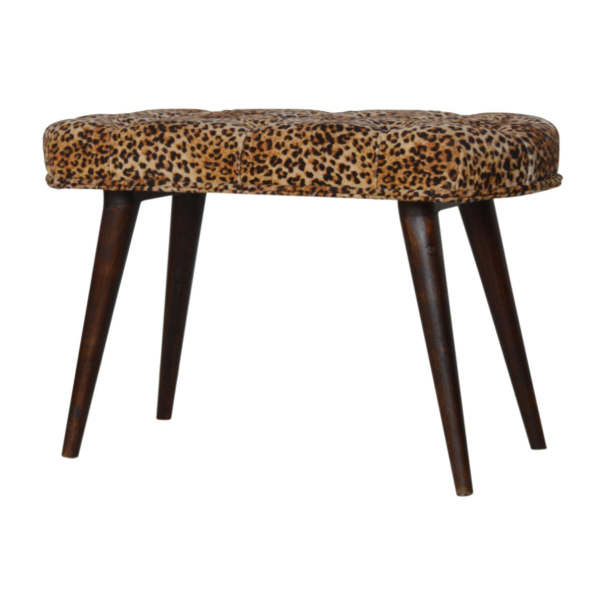 Solid Wood Leopard Print Deep Button Upholstered Bench