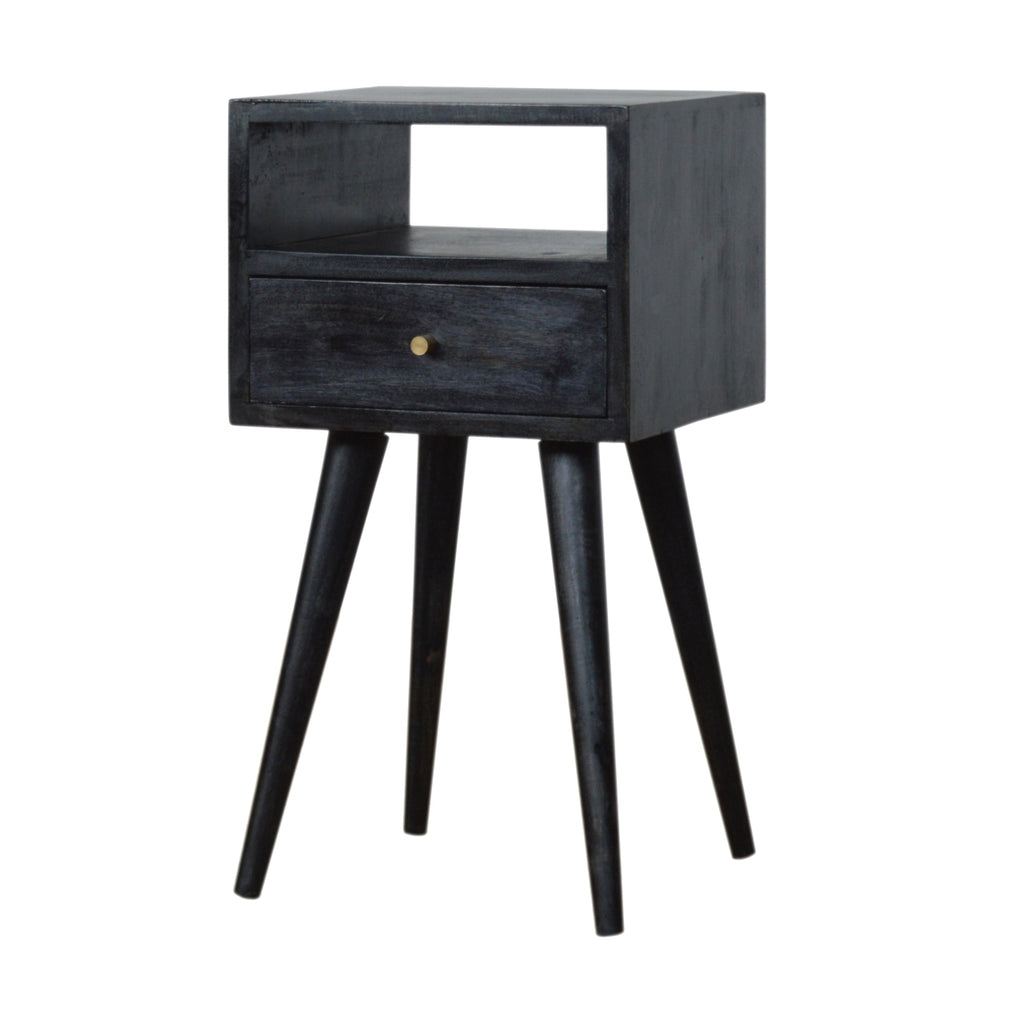 Solid Wood Mini Nightstand, 1-Drawer, 1 Open-Slot, Ash