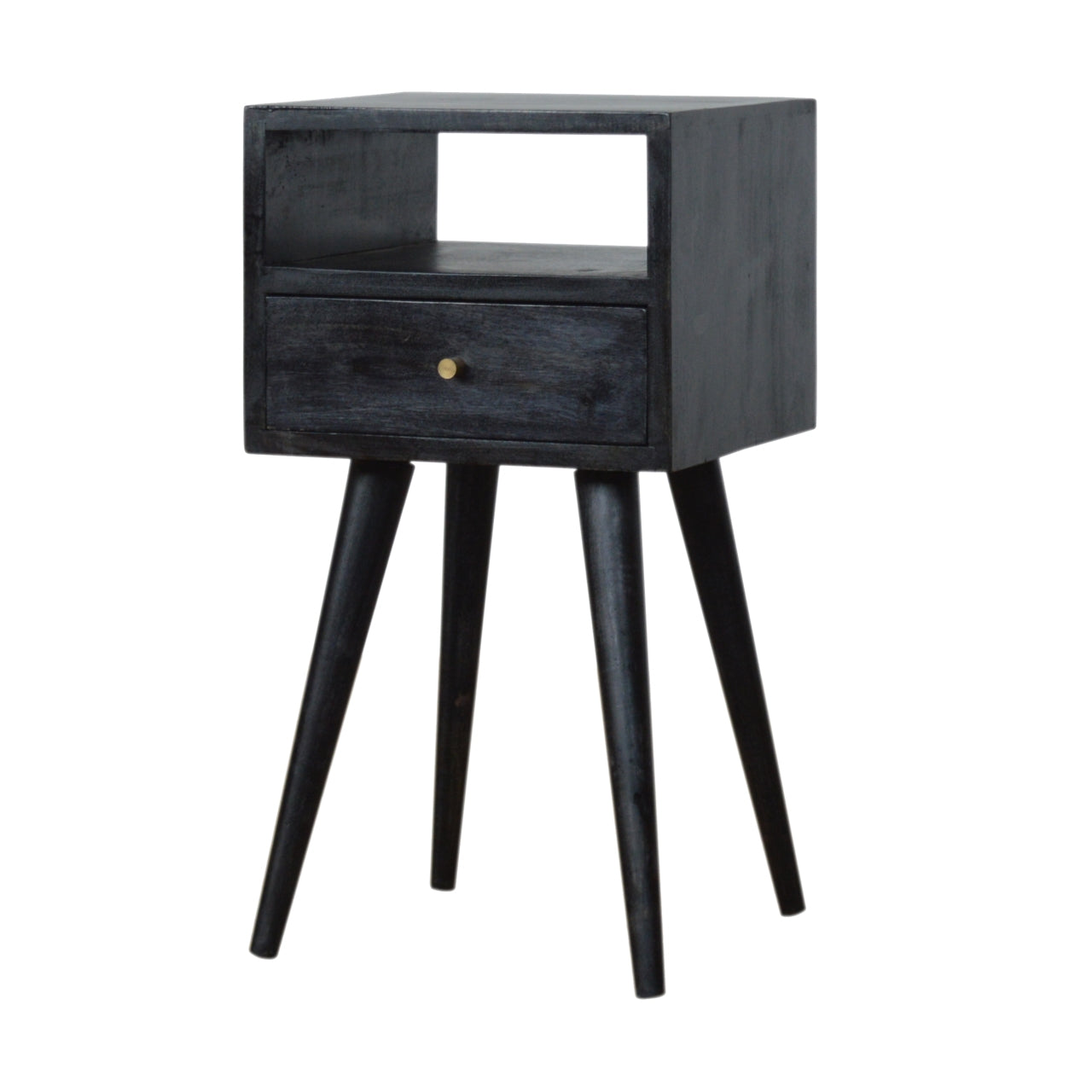 Solid Wood Mini Nightstand, 1-Drawer, 1 Open-Slot, Ash