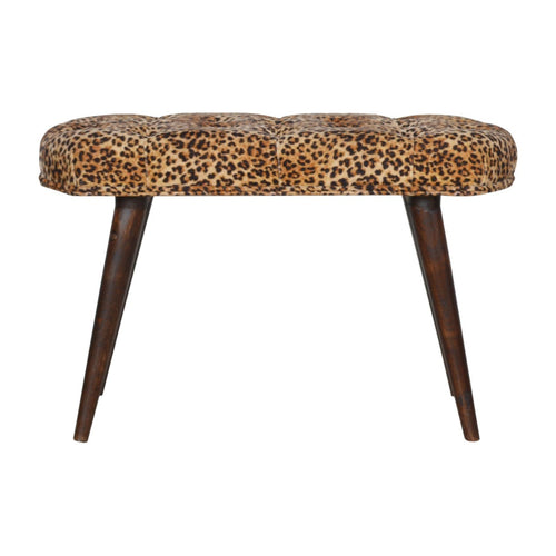 Solid Wood Leopard Print Deep Button Upholstered Bench