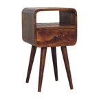 Solid Wood Mini Curve Bedside Nightstand, 1-Drawer, Chestnut