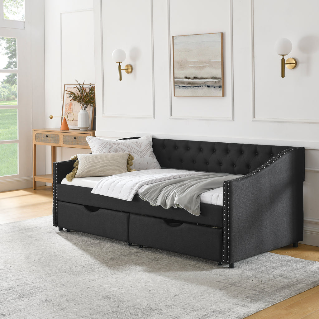 Twin Size Upholstered Daybed with Drawers