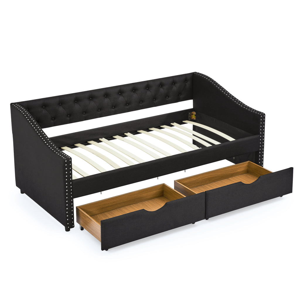 Twin Size Upholstered Daybed with Drawers