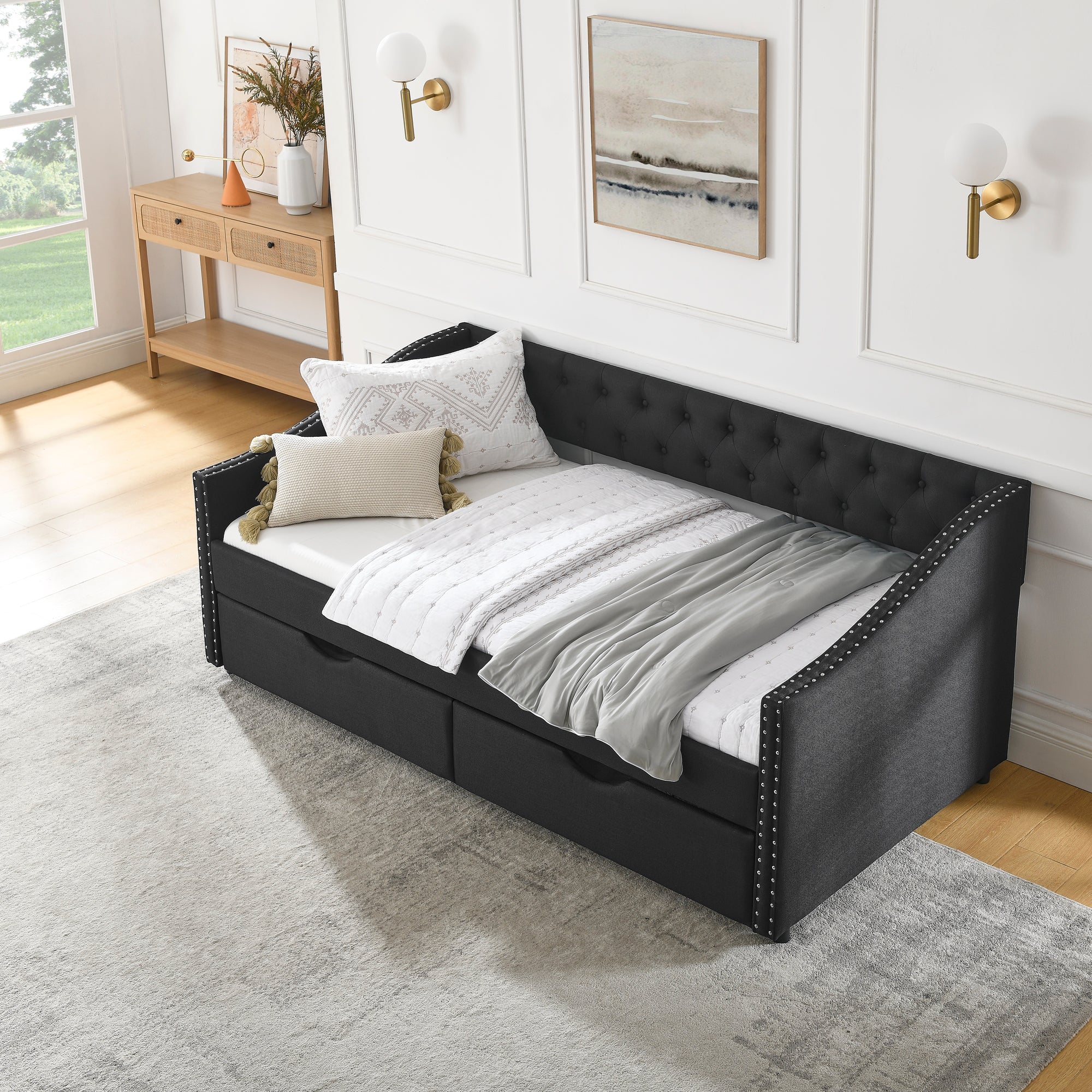Twin Size Upholstered Daybed with Drawers