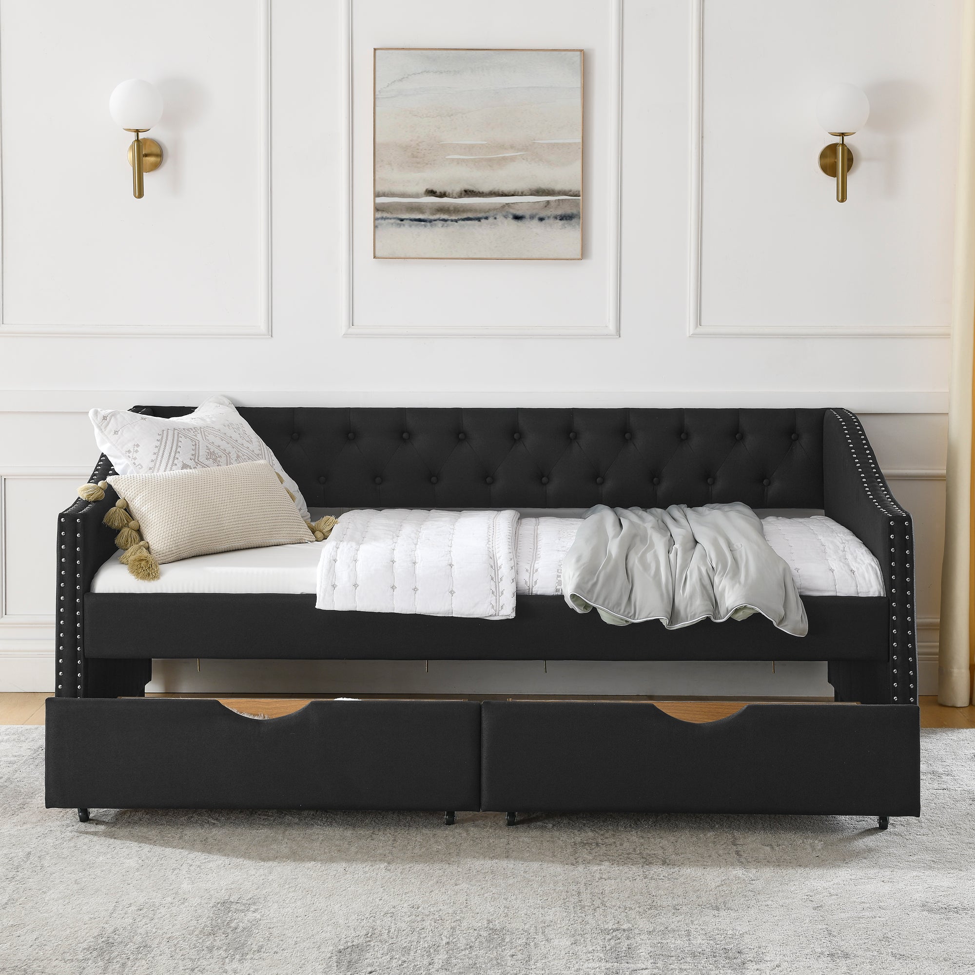 Twin Size Upholstered Daybed with Drawers