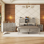 3-Pieces Bedroom Sets Queen Size Farmhouse Platform Bed - Antique Gray