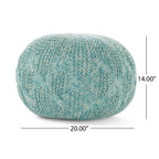 Baltazar Knitted Round Pouf, Aqua