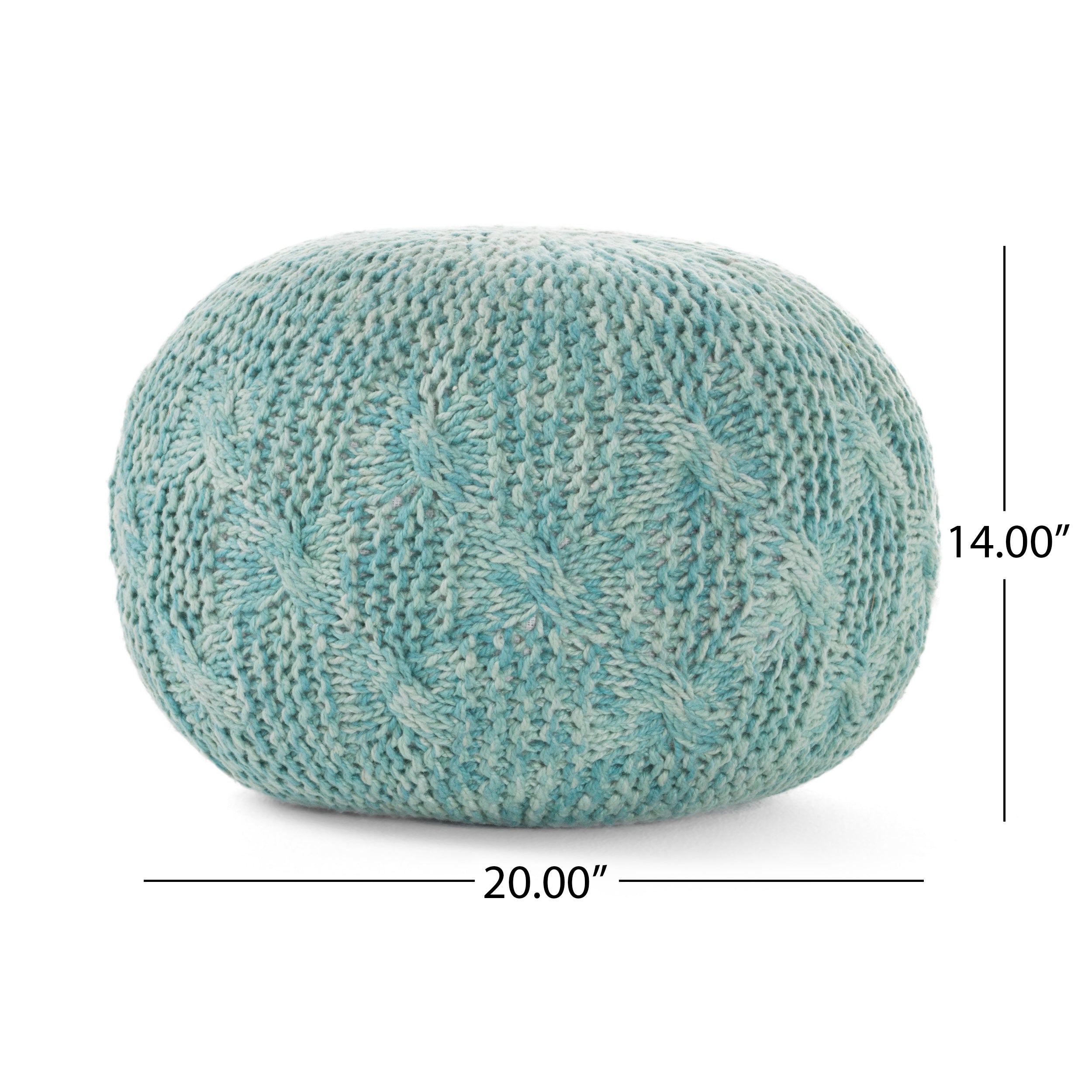 Baltazar Knitted Round Pouf, Aqua