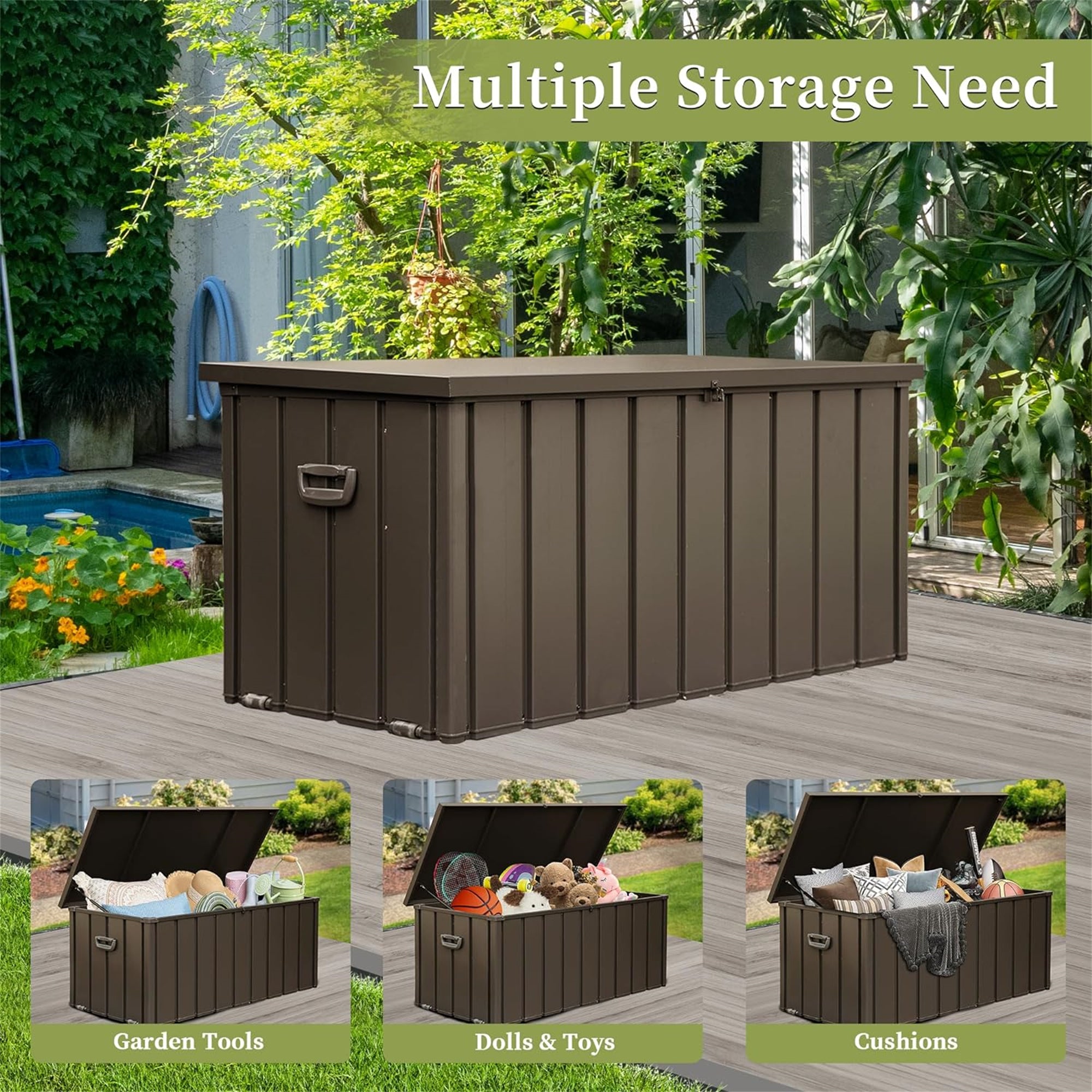 160 Gallon Outdoor Storage Deck Box - Waterproof Dark Brown