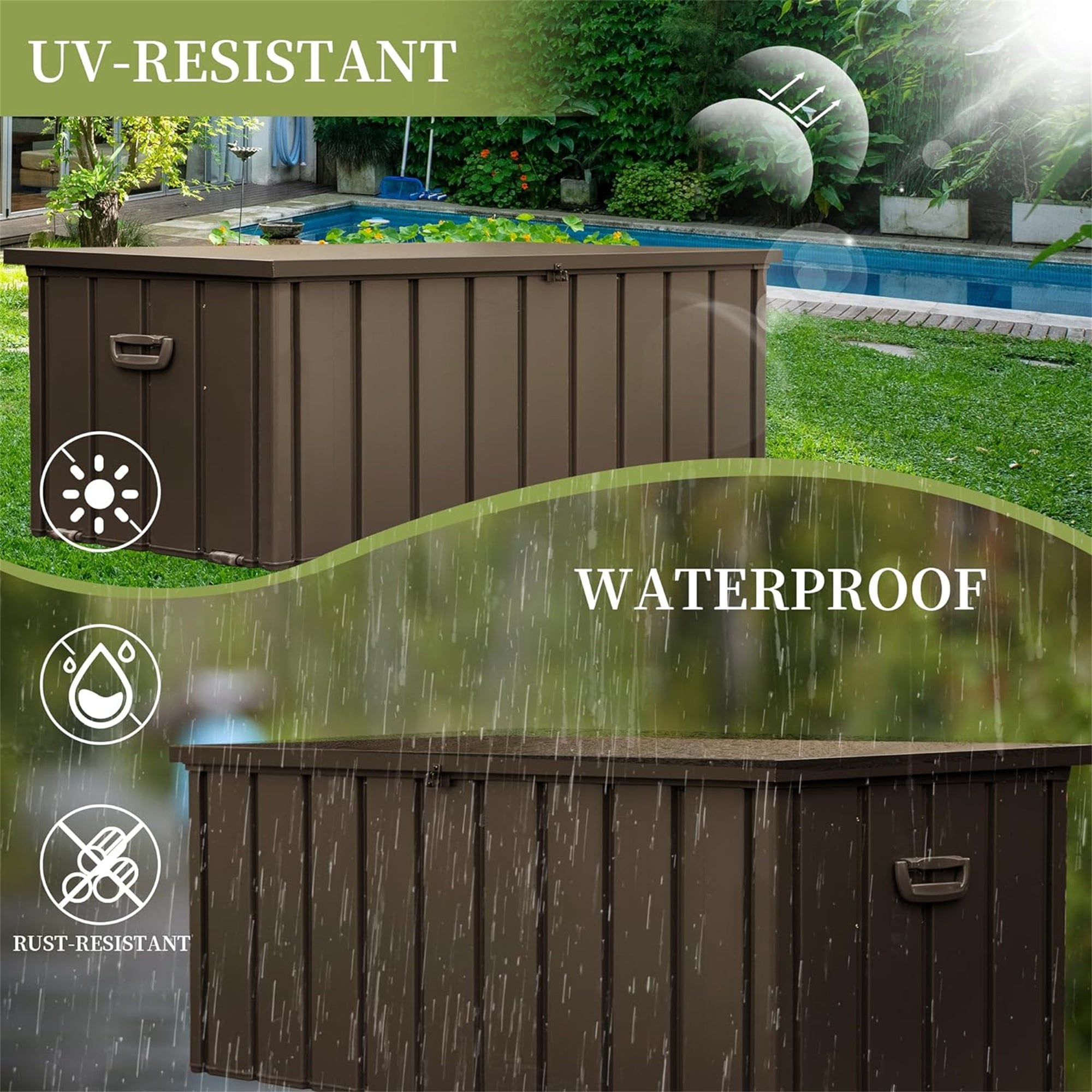 160 Gallon Outdoor Storage Deck Box - Waterproof Dark Brown