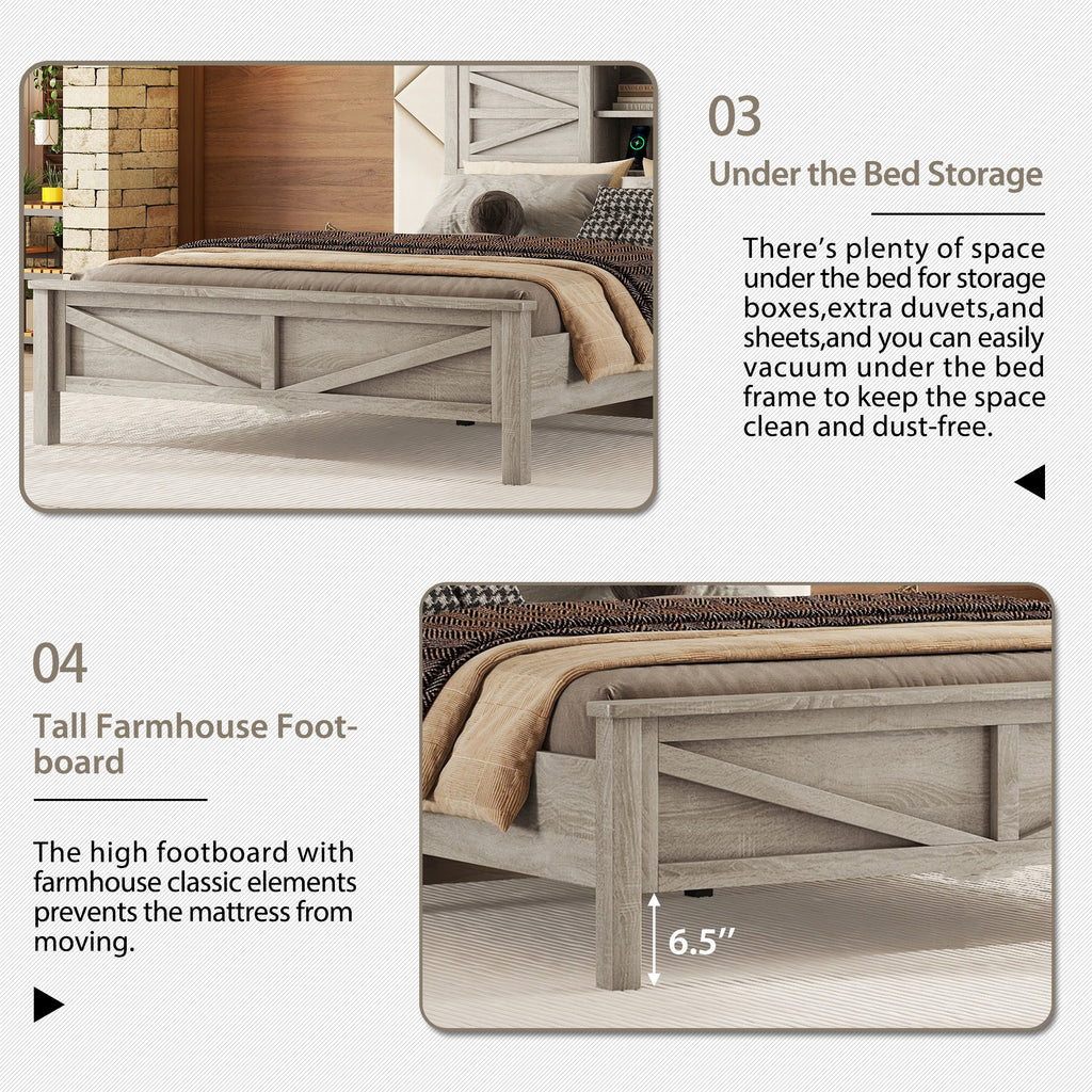 3-Pieces Bedroom Sets Queen Size Farmhouse Platform Bed - Antique Gray