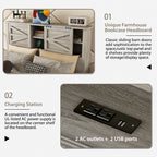 3-Pieces Bedroom Sets Queen Size Farmhouse Platform Bed - Antique Gray
