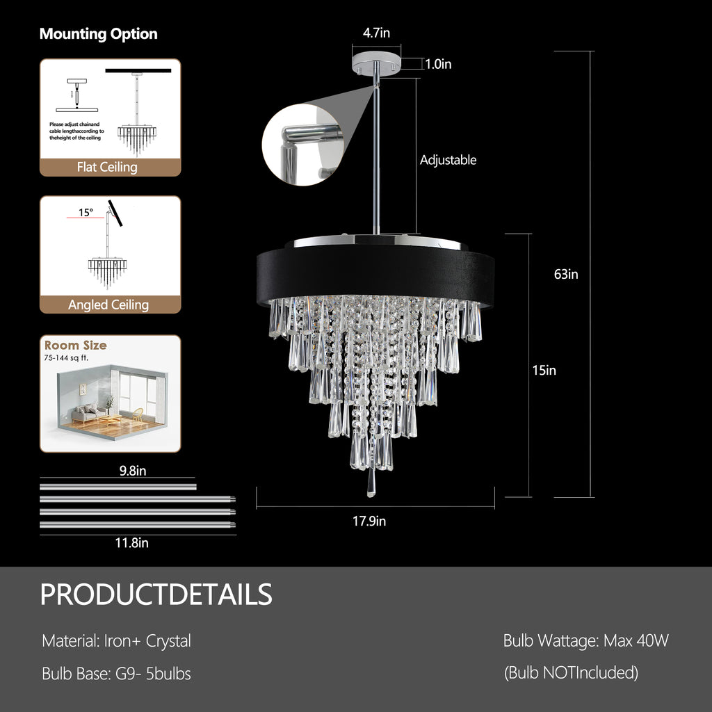 18-inch Modern Crystal Chandelier with Adjustable Height