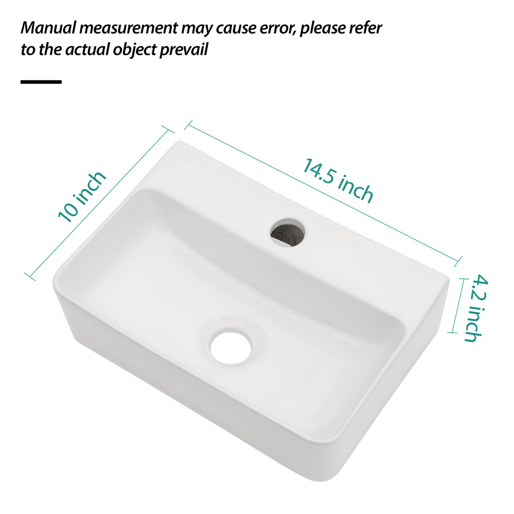 Stain Resistant Rectangular Bathroom Sink - 14.5x10 Inch