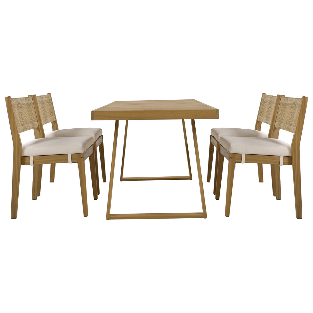 U_Style Multi-Person Outdoor Acacia Wood Dining Table and Chair Set