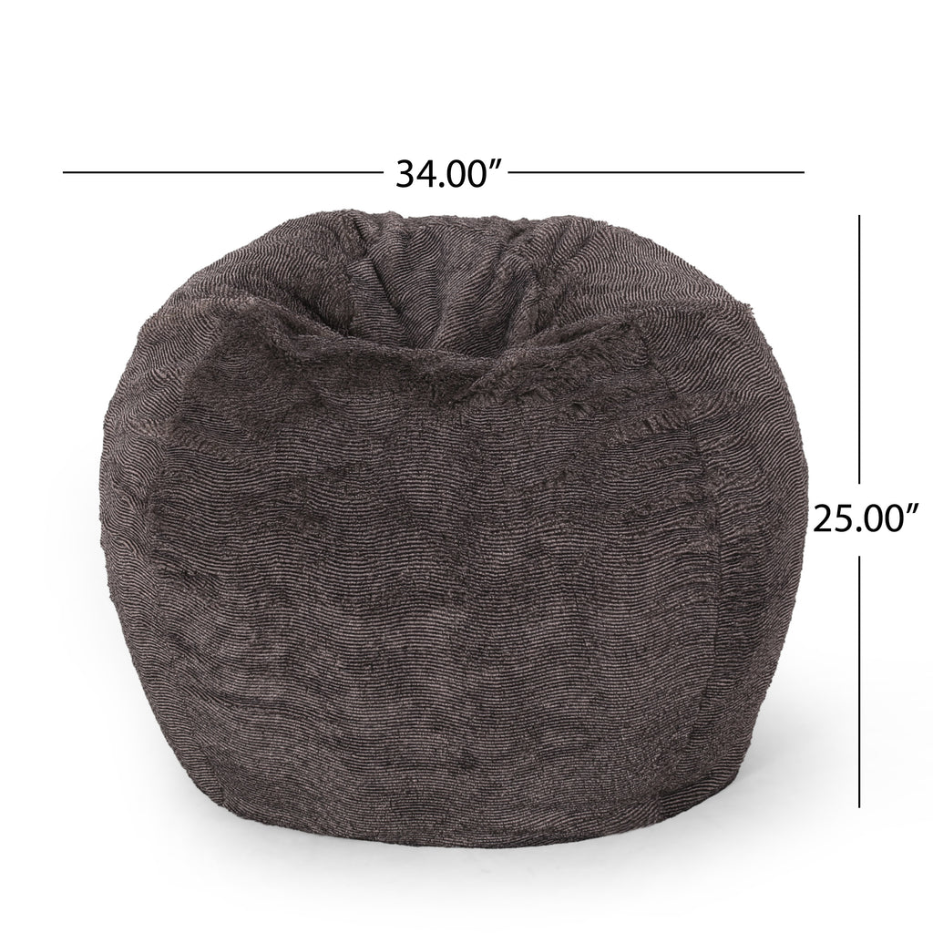 Vida 3 Foot Rounded Faux Fur Bean Bag, Brown/Beige