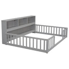 Full Floor Bed With Side Bookcase, Shelves & Guardrails