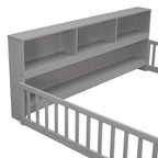 Full Floor Bed With Side Bookcase, Shelves & Guardrails